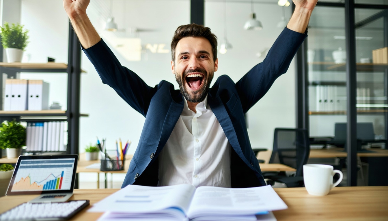 Entrepreneur celebrating approval of a line of credit for business growth